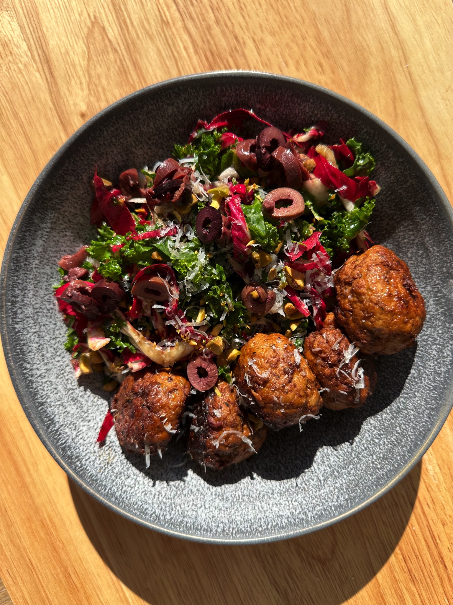 Balsamic Turkey Meatballs with Kale & Radicchio Salad
